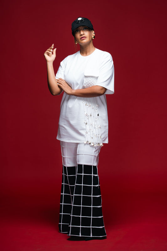 Monochrome Lattice Bell Bottoms