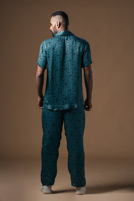 Geometric Print Cyan Coord Set - Khushboo Haran Borkar