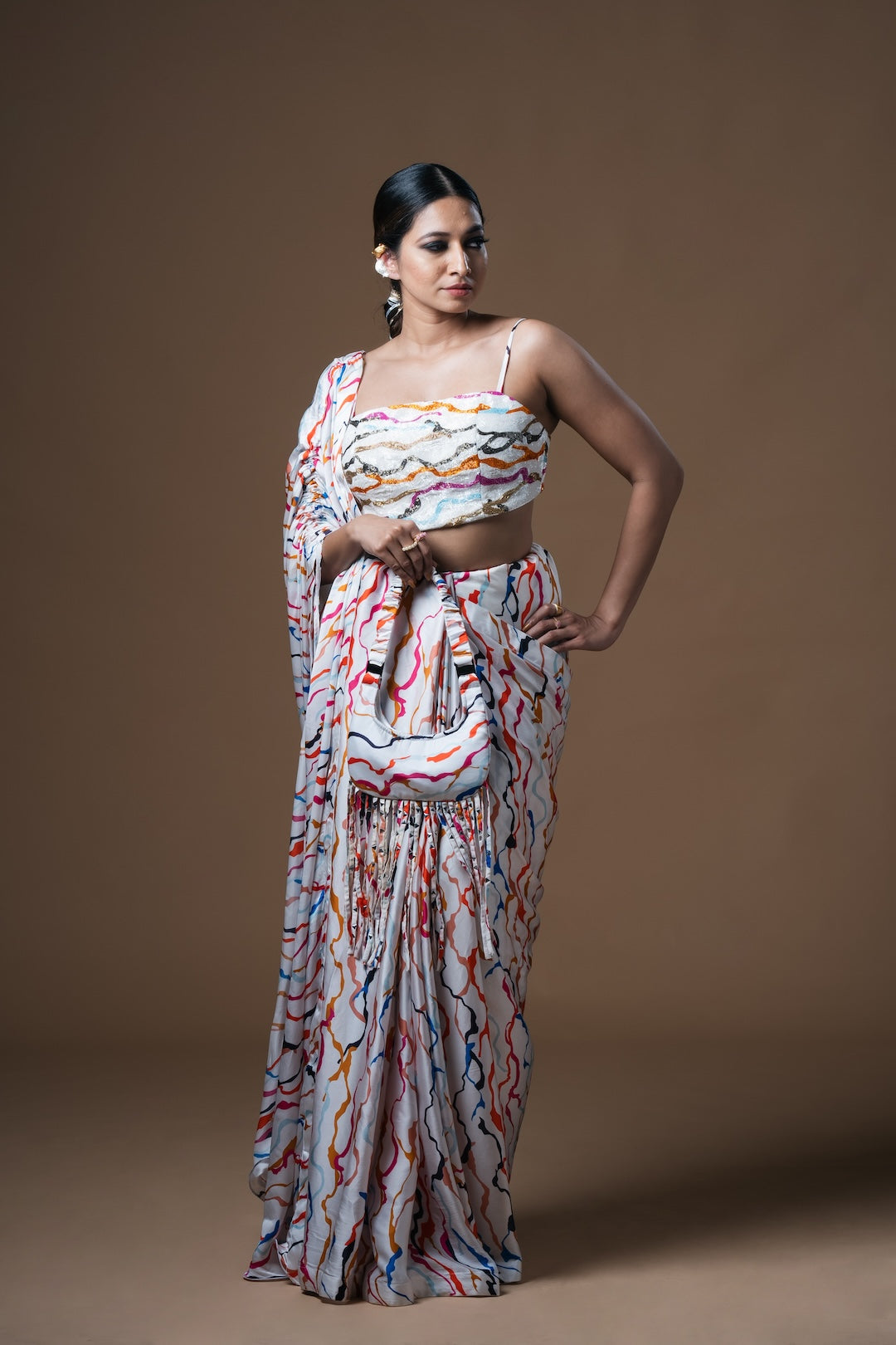 White Crescent Shoulder Bag With Tassels - Khushboo Haran Borkar