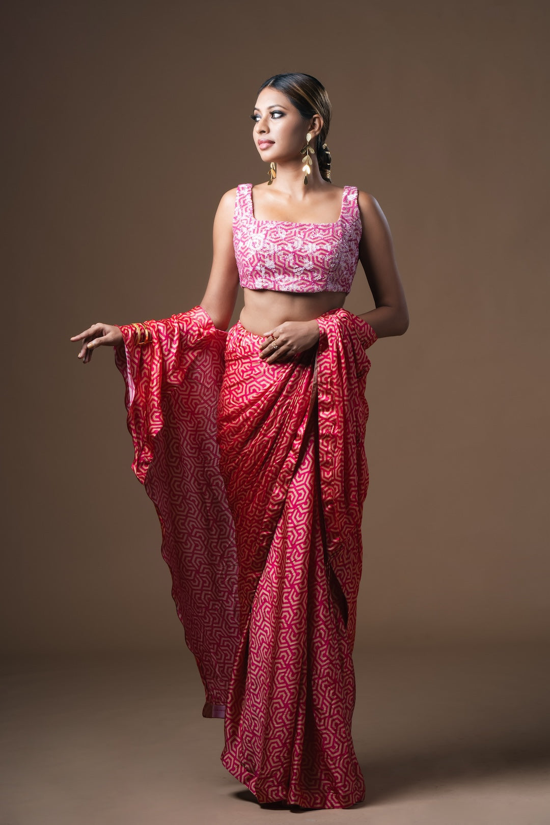 Magenta Drawstring Drape Satin Saree - Khushboo Haran Borkar