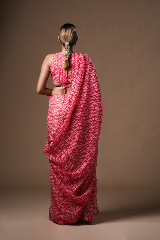 Magenta Drawstring Drape Organza Saree - Khushboo Haran Borkar