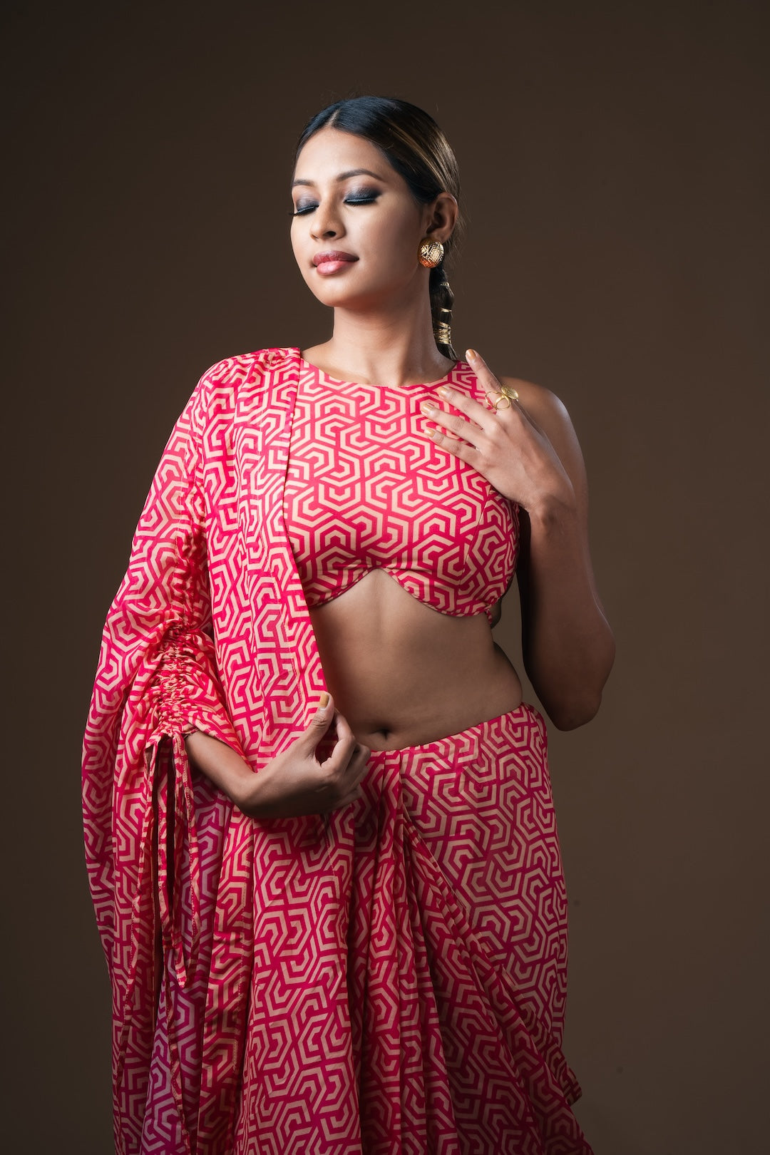 Magenta Drawstring Drape Organza Saree - Khushboo Haran Borkar