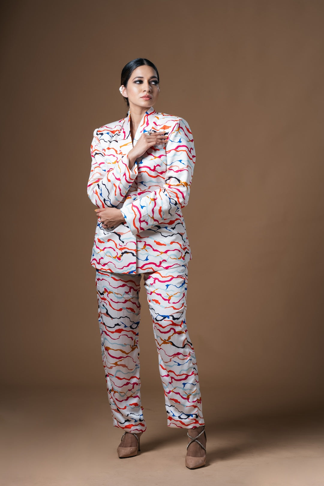 White Wave Printed Blazer - Khushboo Haran Borkar