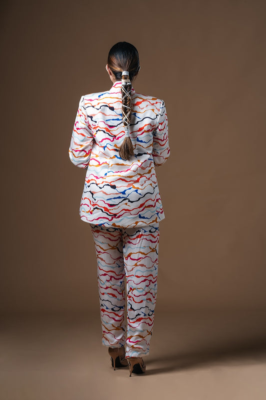 White Wave Printed Blazer - Khushboo Haran Borkar