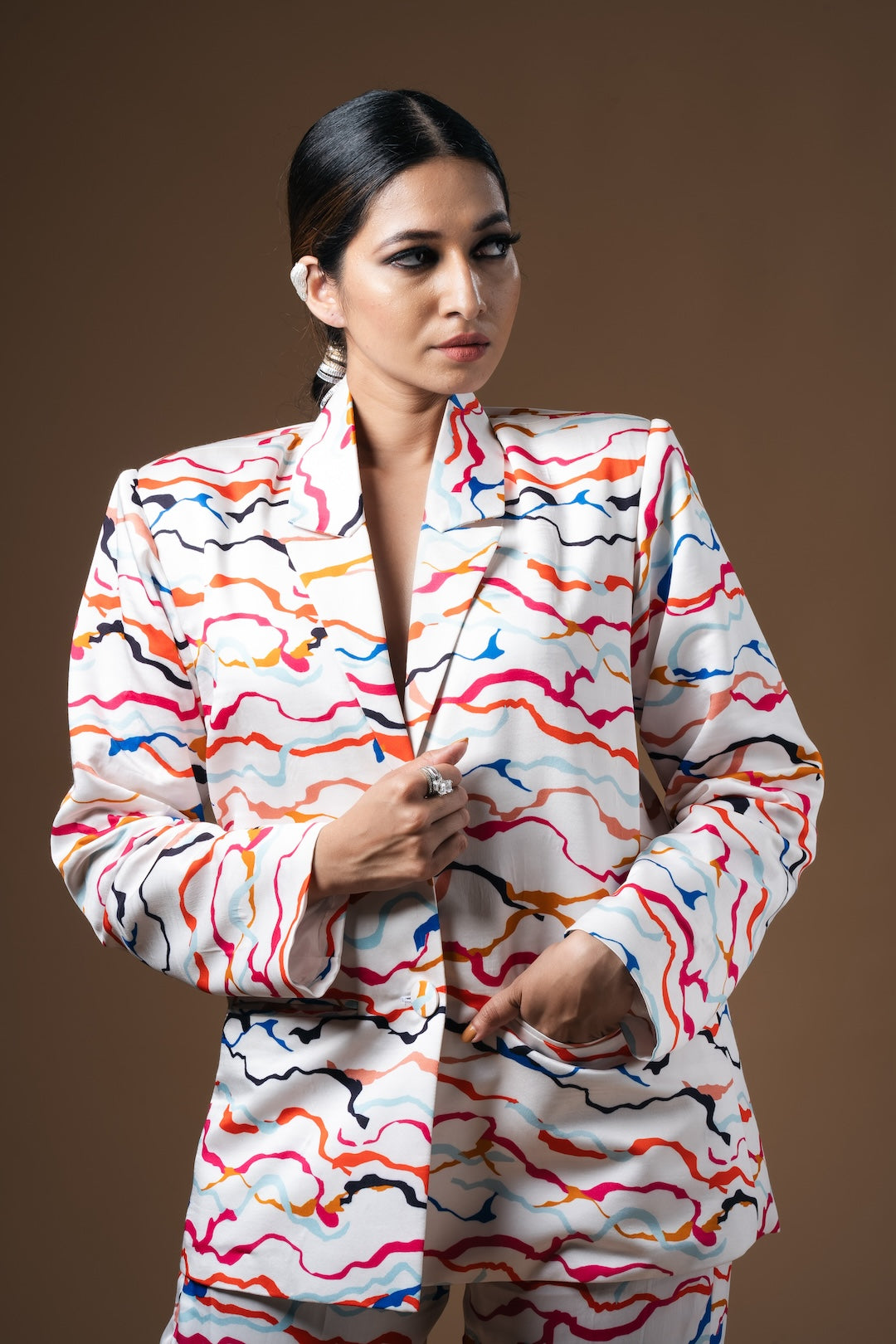 White Wave Printed Blazer - Khushboo Haran Borkar