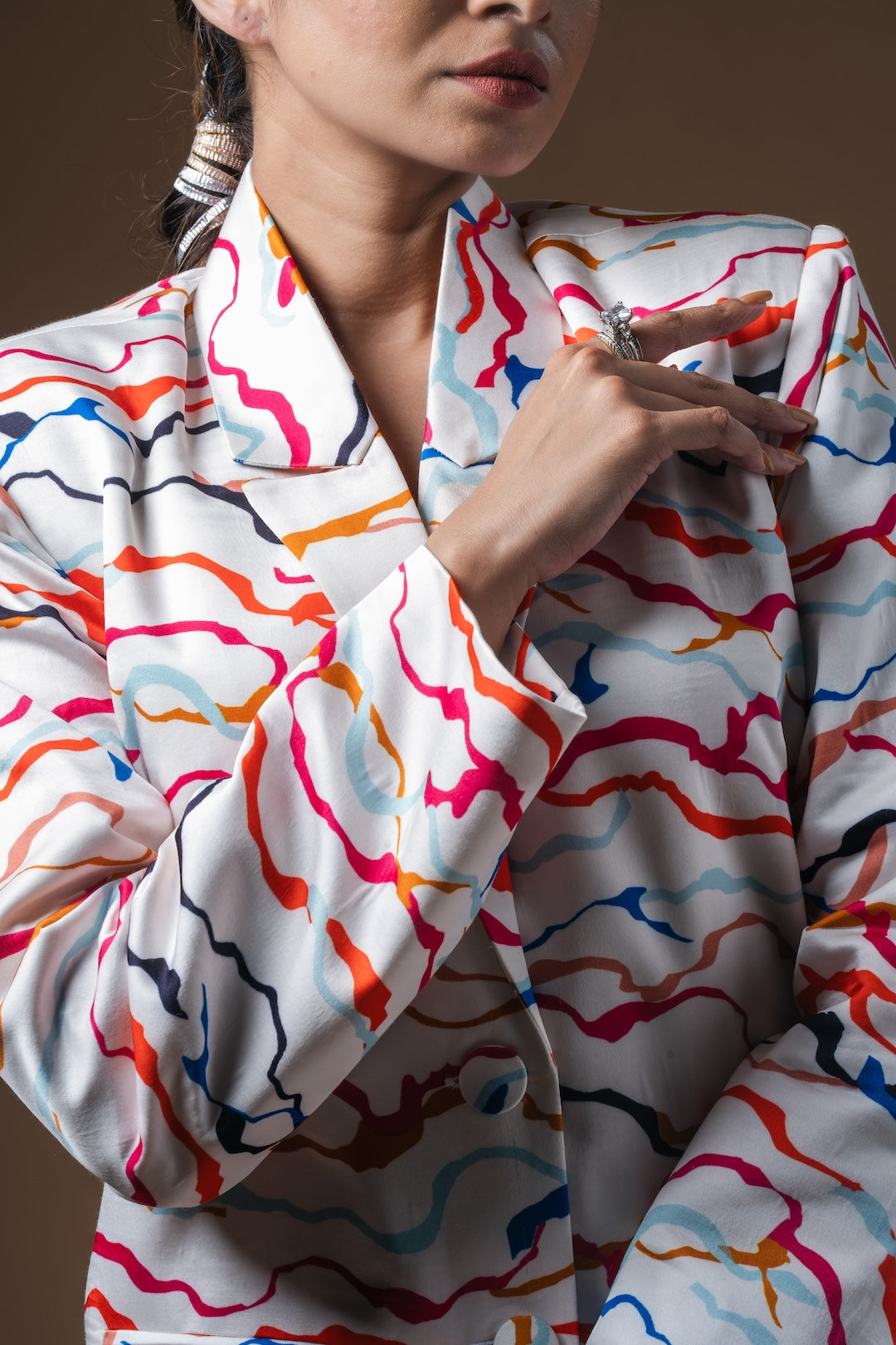 White Wave Printed Blazer - Khushboo Haran Borkar