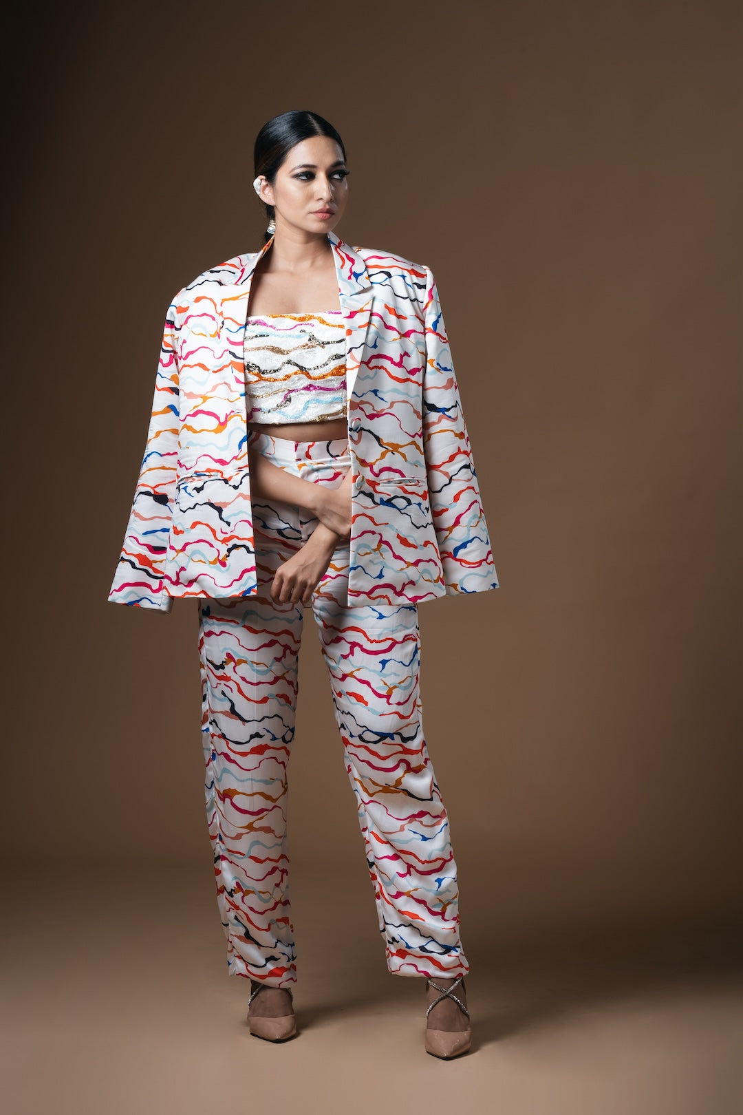 White Wave Printed Blazer - Khushboo Haran Borkar