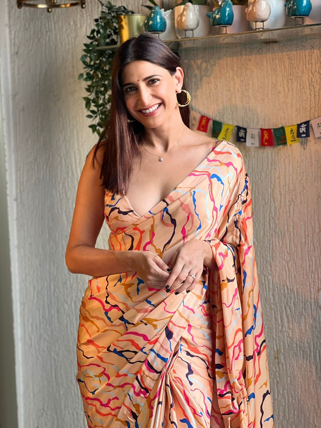 Aahana Kumra in Waves Drawstring Drape Satin Saree
