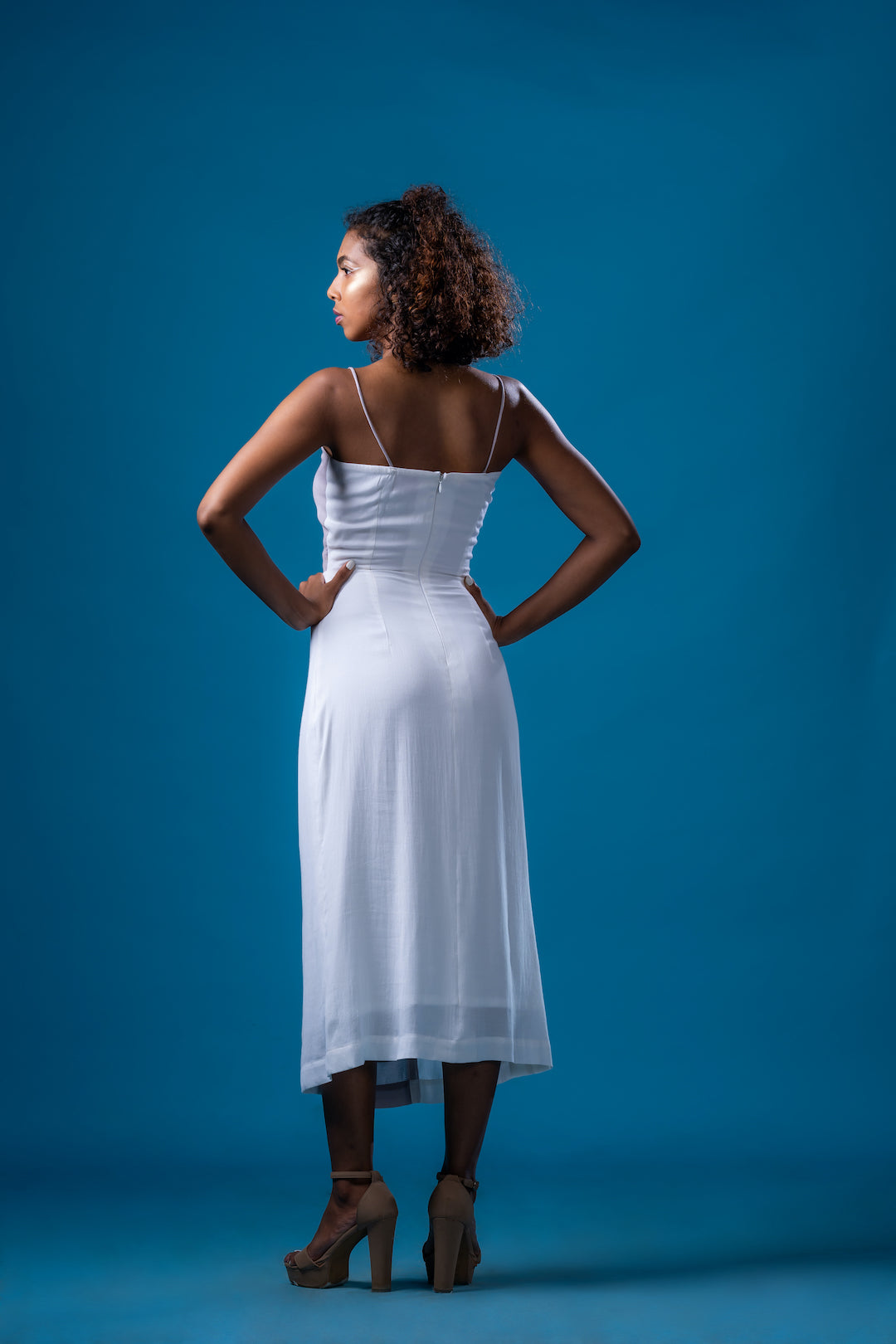 Sepia Grey And White Colour Blocked Cami Midi Dress - Khushboo Haran Borkar