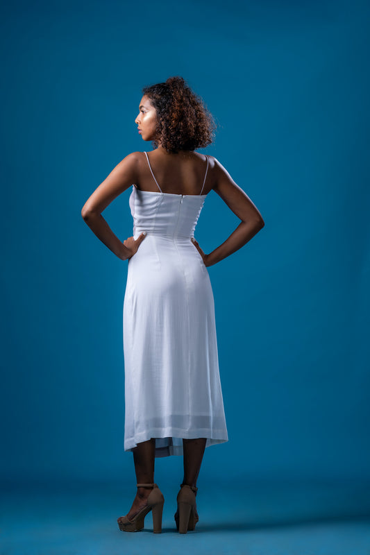 Sepia Grey And White Colour Blocked Cami Midi Dress - Khushboo Haran Borkar