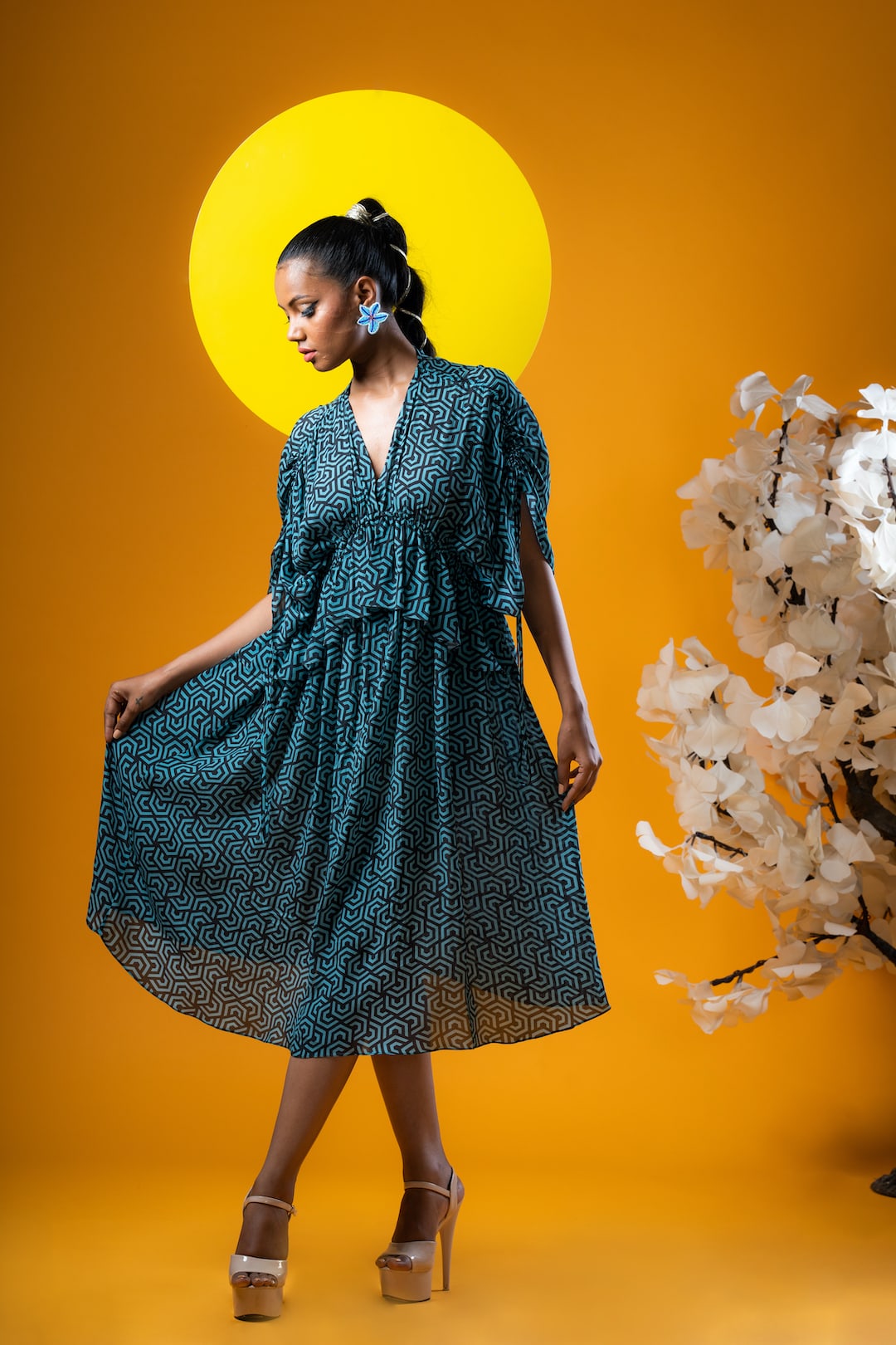 Geometric Print Kaftan Style Midi Dress - Khushboo Haran Borkar Geometric Print Kaftan Style Midi Dress - Khushboo Haran Borkar