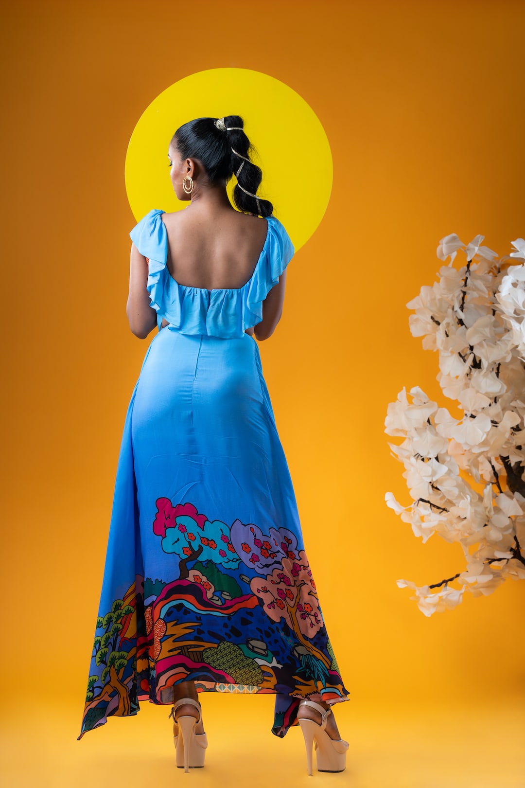 Exaggerated Ruffle Top With Blue Maxi Skirt - Khushboo Haran Borkar