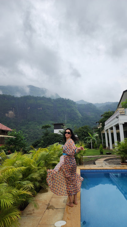 Nauheed Cyrus & Miss Malini in Kaftan Style Cream Off Shoulder Slit Maxi Dress