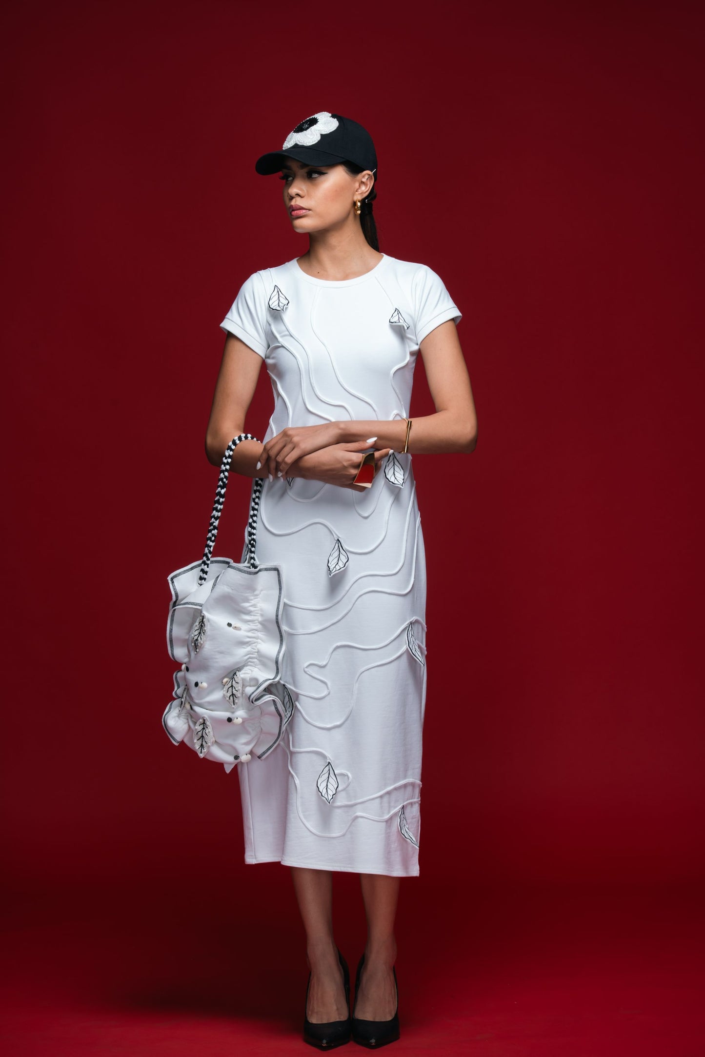 White Stemline Column Dress