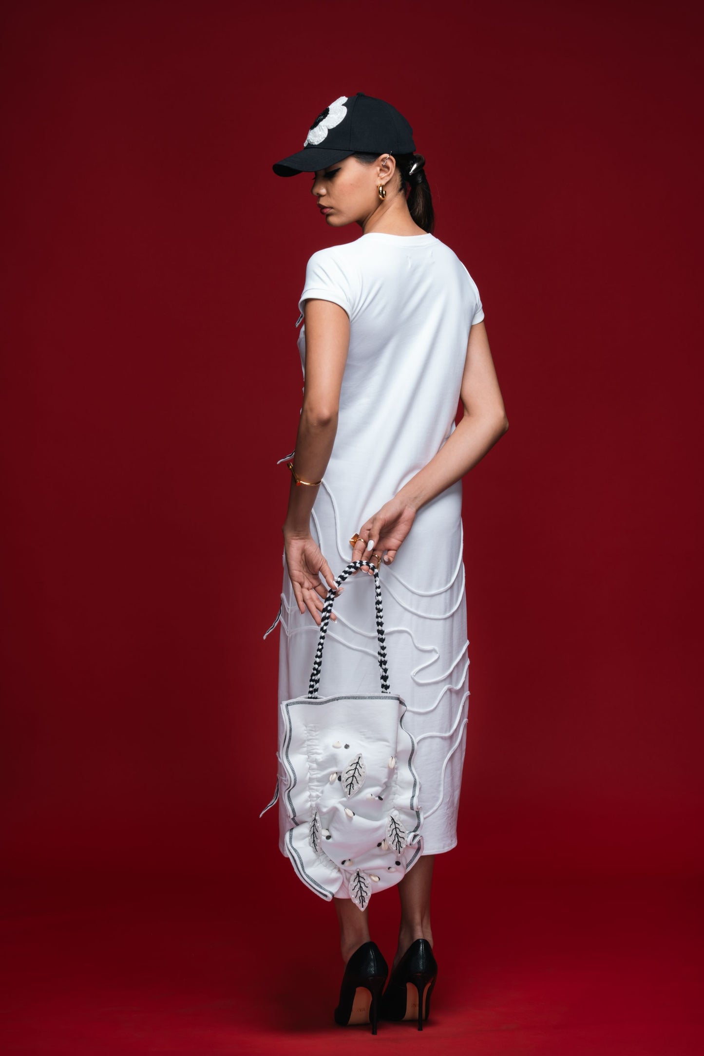 White Stemline Column Dress