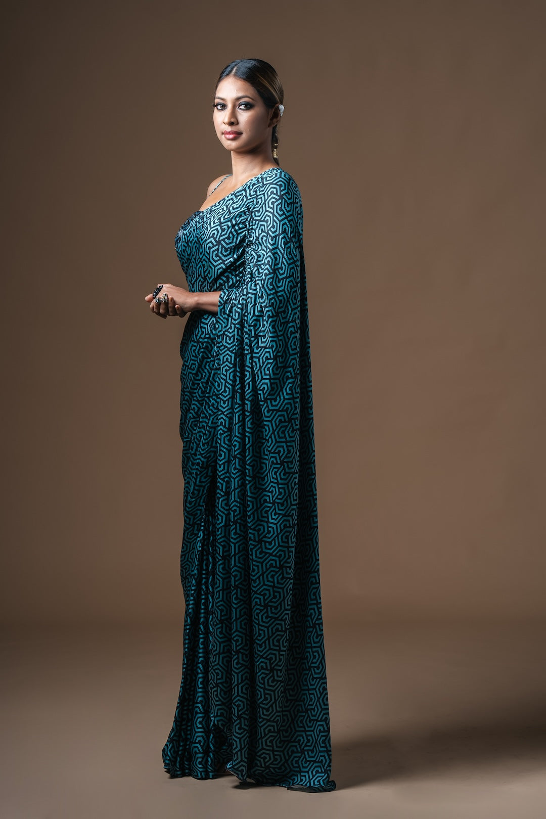 Cyan Drawstring Drape Satin Saree - Khushboo Haran Borkar