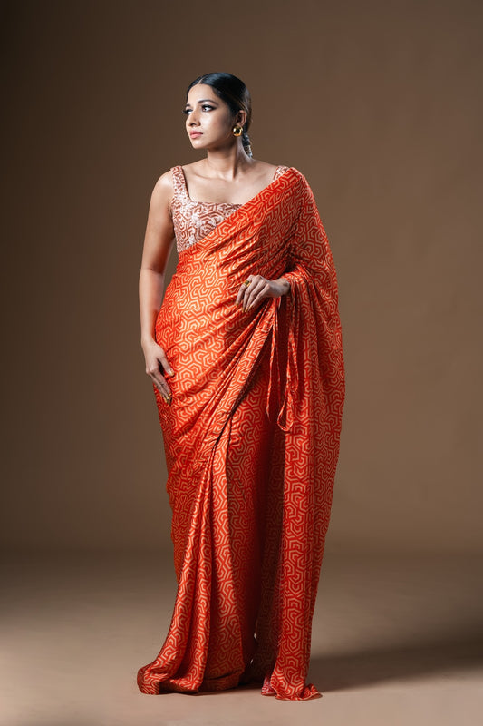 Orange Drawstring Drape Satin Saree - Khushboo Haran Borkar