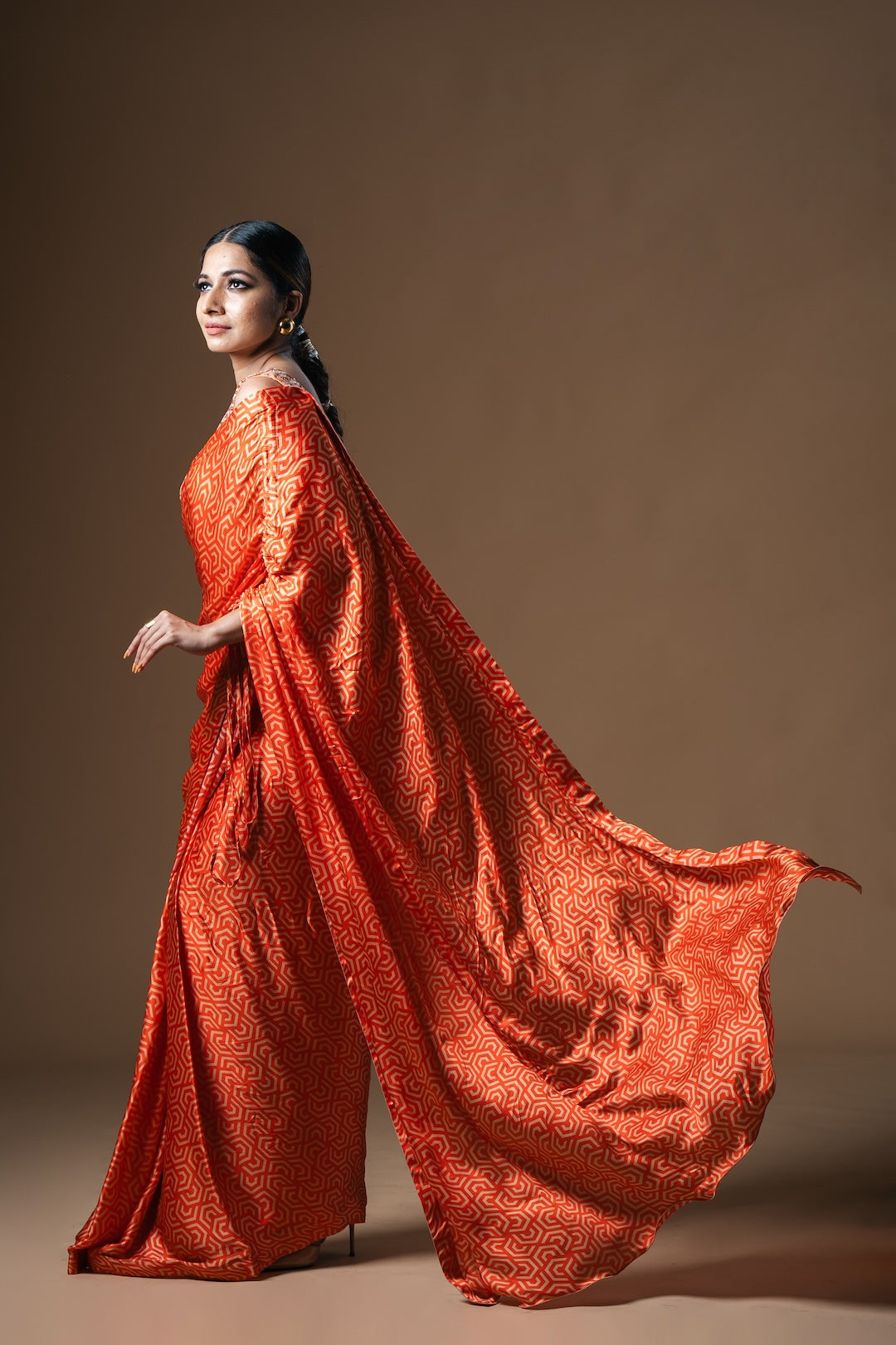 Orange Drawstring Drape Satin Saree - Khushboo Haran Borkar