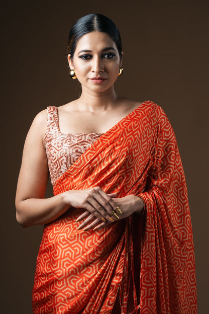 Orange Drawstring Drape Satin Saree - Khushboo Haran Borkar