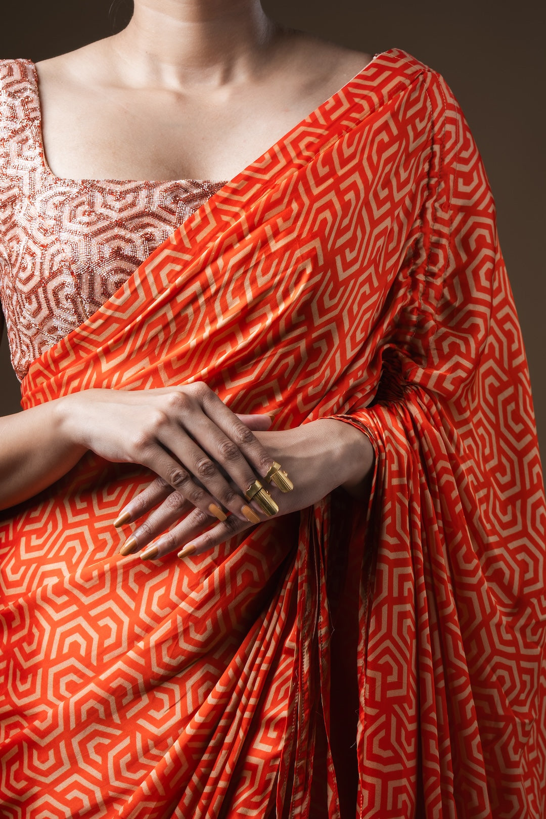 Orange Drawstring Drape Satin Saree - Khushboo Haran Borkar