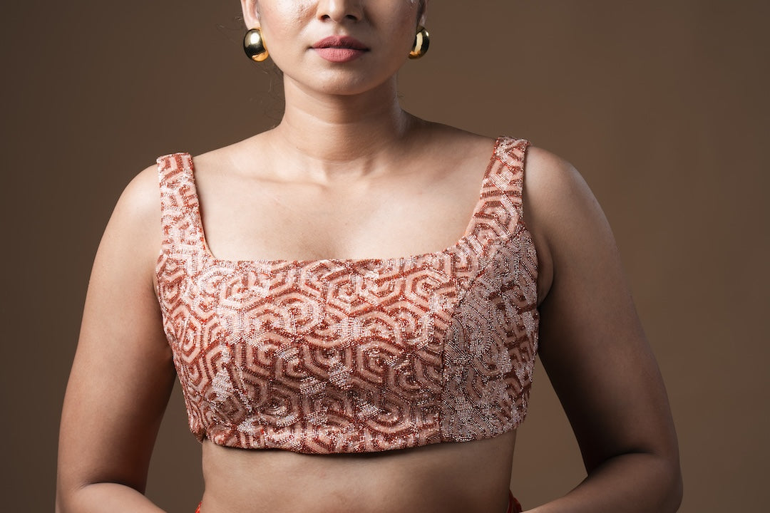 Orange Structure Kaioshin Beaded Blouse - Khushboo Haran Borkar