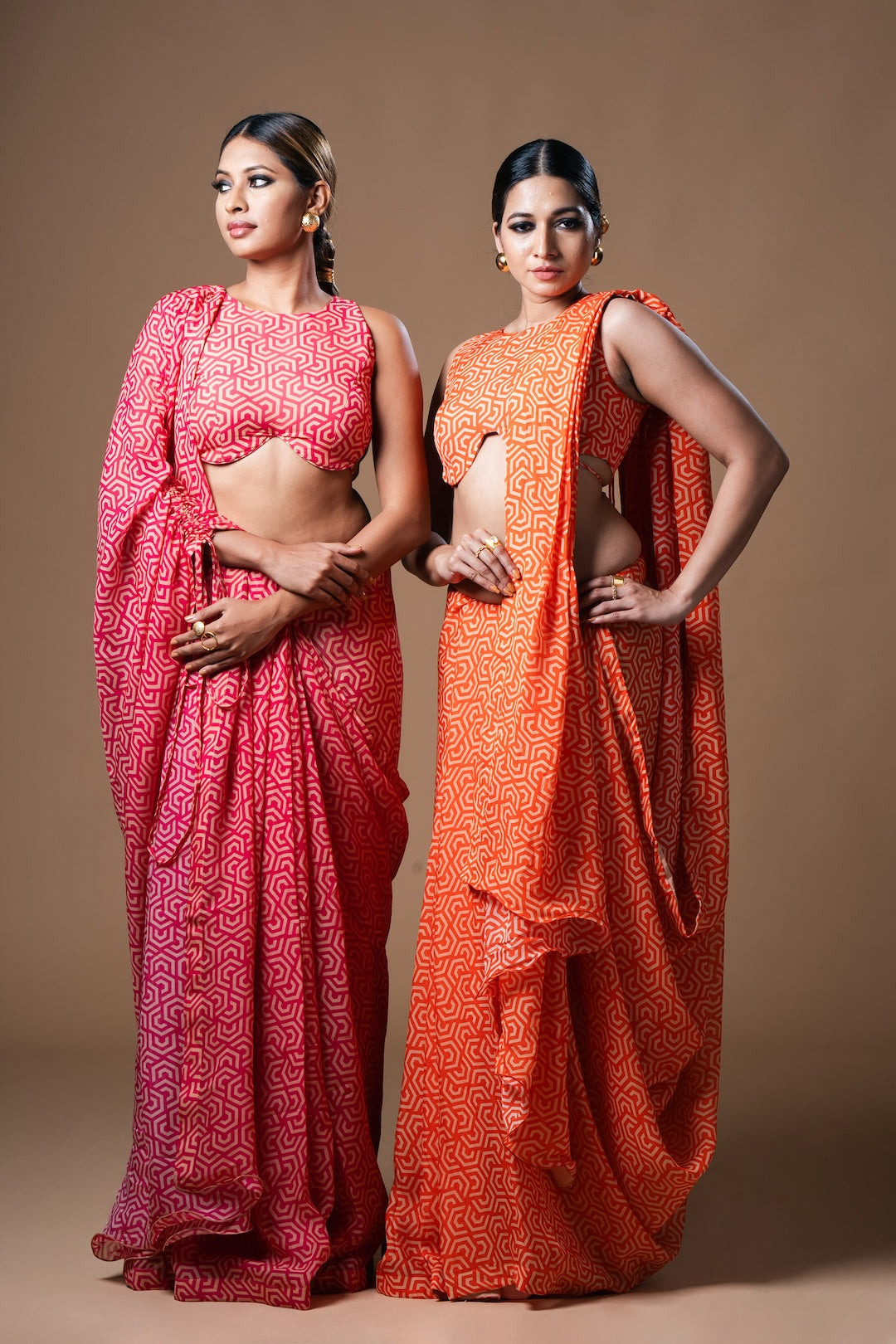 Orange Drawstring Drape Organza Saree - Khushboo Haran Borkar