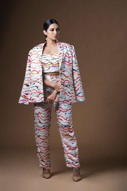 White Wave Printed Blazer - Khushboo Haran Borkar