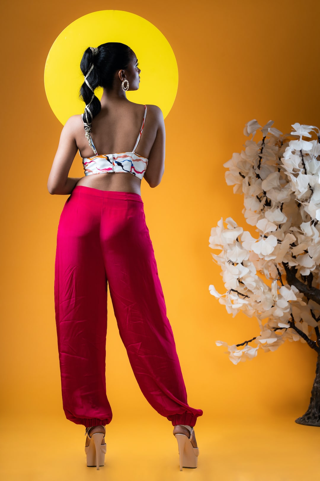 White Corset Cami Top And Magenta Front Cross Pleated Cuffed Pants - Khushboo Haran Borkar