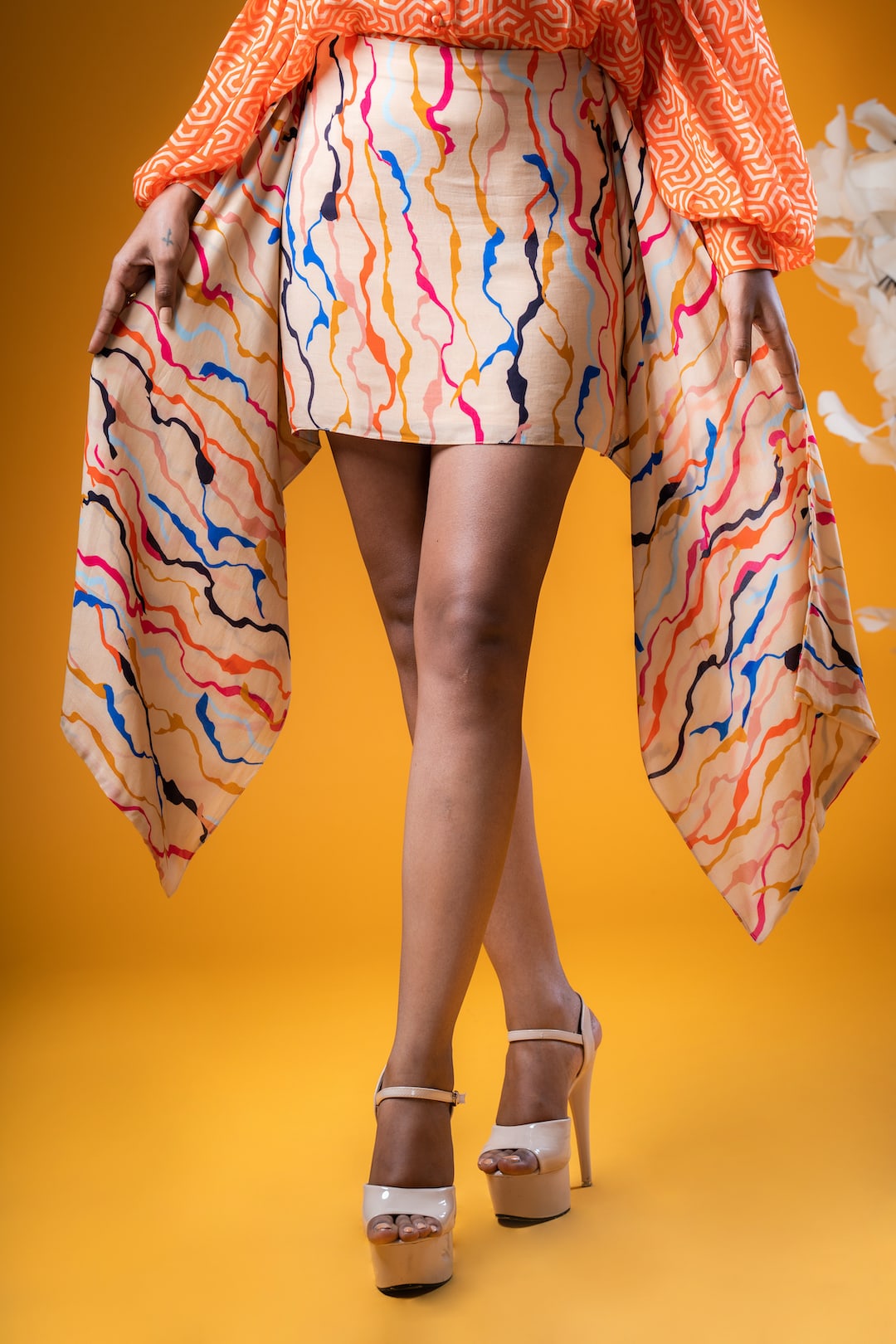 Geometric Printed Shirt With Cream Skirt - Khushboo Haran Borkar